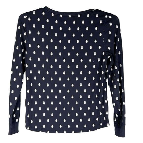 Kate Spade Womens S Navy Blue Owl Henley Jogger PJ Set Long Sleeves Button Front - Picture 4 of 16